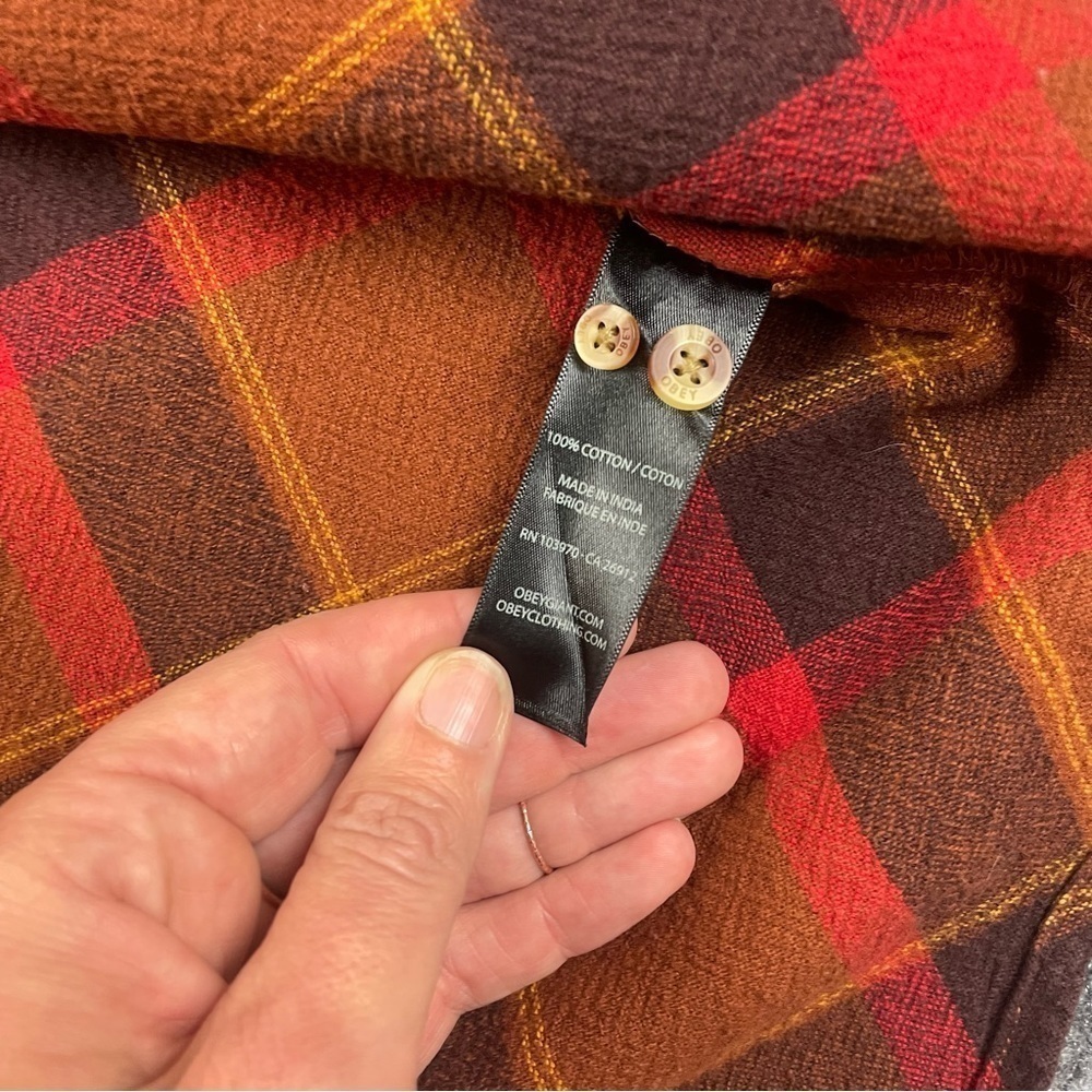 OBEY Men’s Gower Woven Long sleeve Button Down brown/orange plaid size: Large - Picture 6 of 8